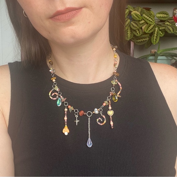 Pacific Northwest Autumn Fairy Brown Orange Fall Tones Beaded Chain Necklace - Picture 7 of 8